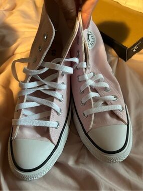 Converse Pink High Top Sneakers with White Laces